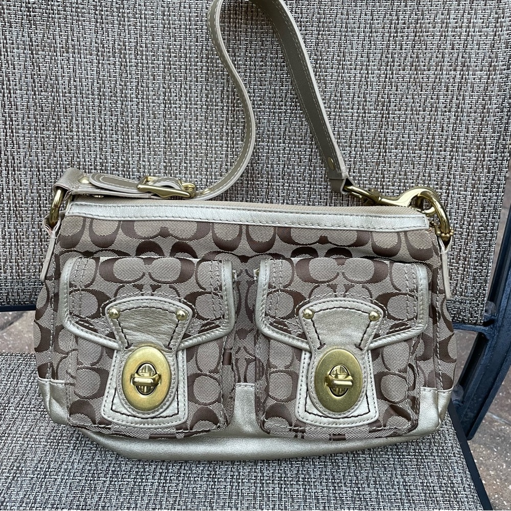 Coach tan and gold bag